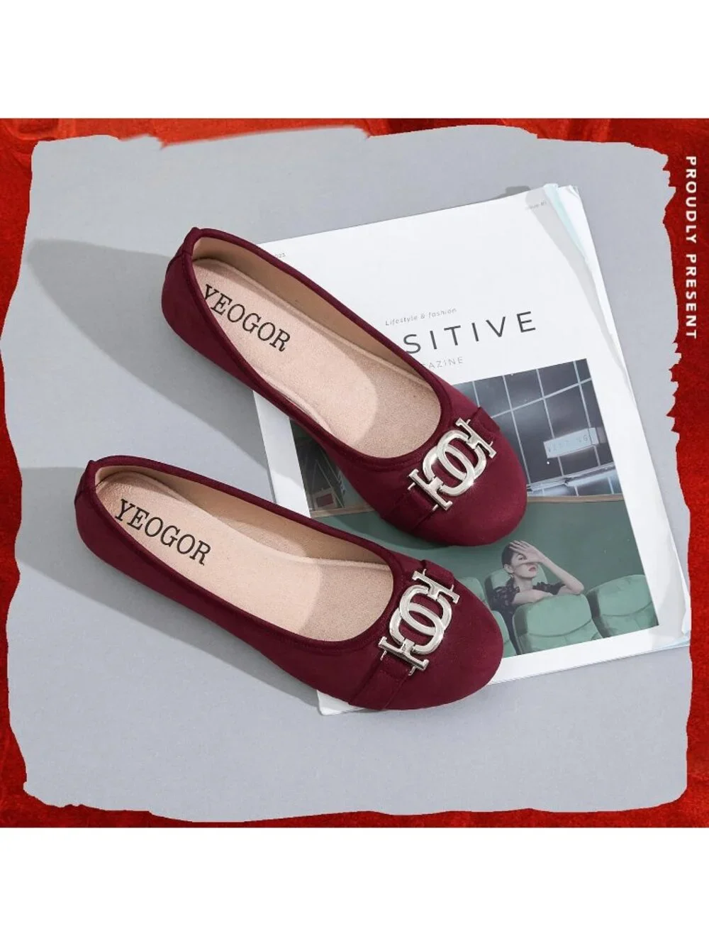 Women's Wine Micro Fiber Comfortable Round Toe Flats Slip on Casual Dressy Shoes